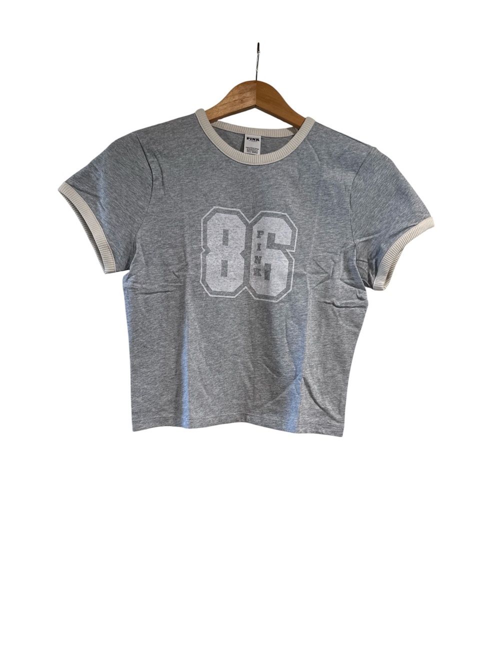 Pink Retro Tee “86” Heather Grey Juniors L NWT